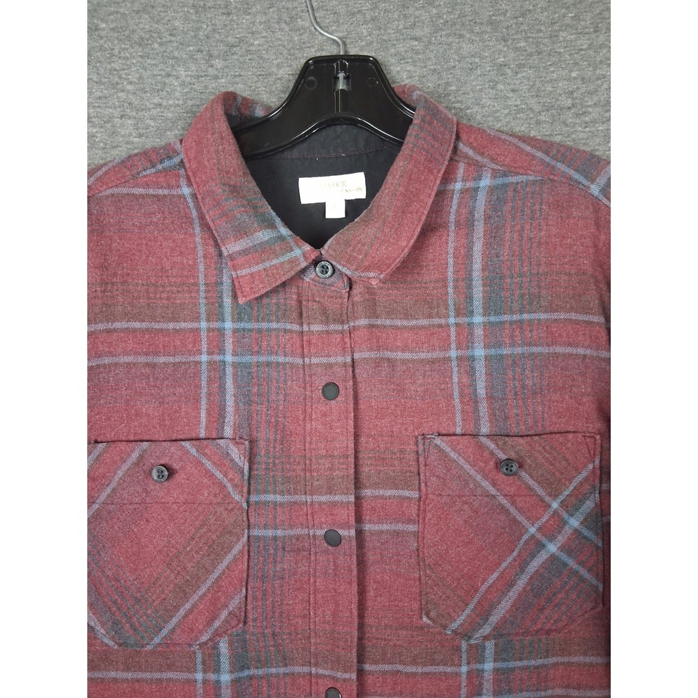 Roark Womens Shirt L  Red Plaid Flannel Snap Casual Organic Cotton Camping‎ Gorp